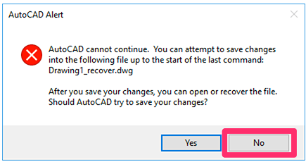 AutoCAD cannot continue error message