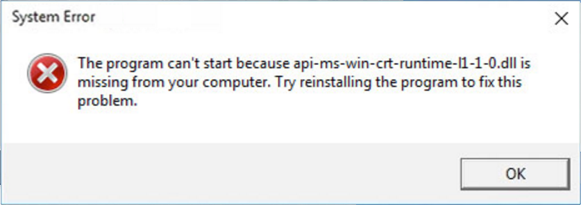 api-ms-win-crt-runtime-l1-1-0.dll is missing