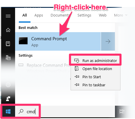 Right-click the Command Prompt