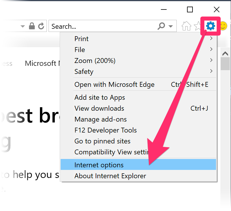 Internet Explorer options