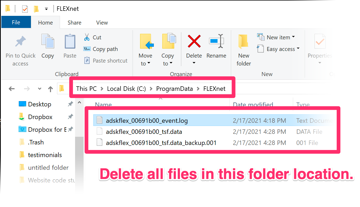 Delete all files within that folder