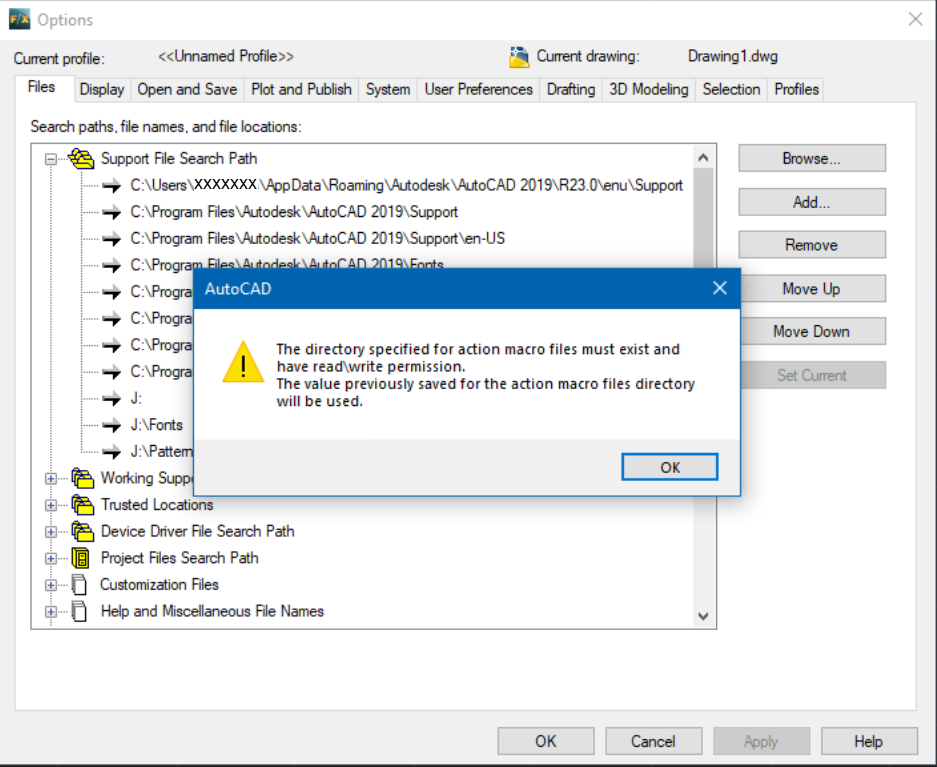 The Directory Specified for Action Macro Files Must Exist and Have Read/Write Permission