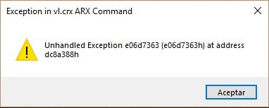 Exception in vl.crx ARX command. Unhandled Exception