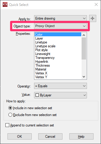 Quick Select Dialog Box