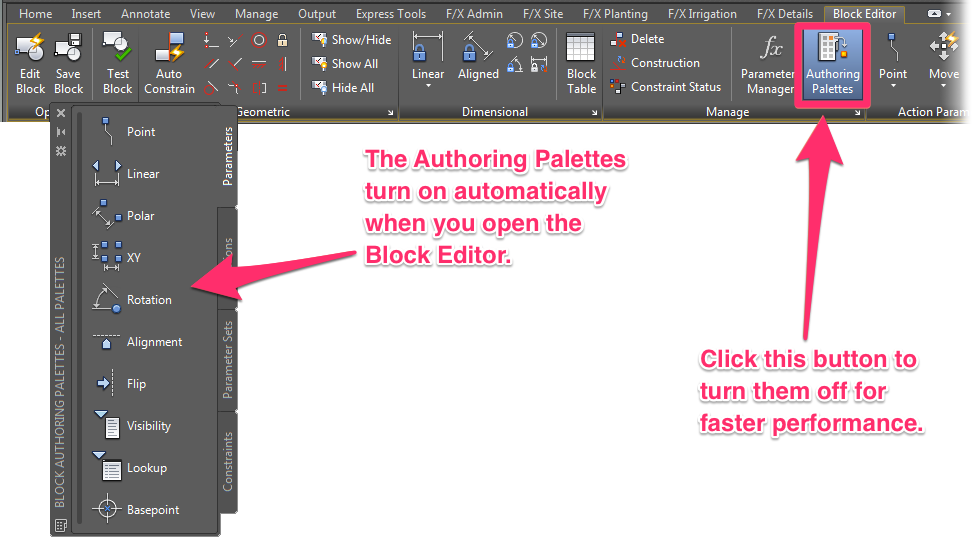 Authoring Palettes button, Block Editor ribbon