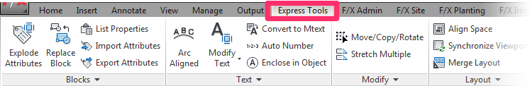 ACAD Ribbon, Express tools tab