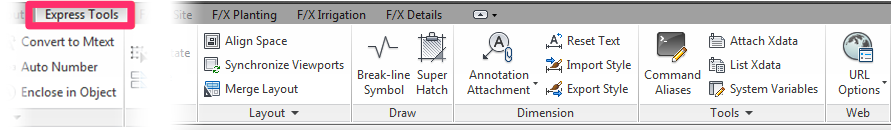 ACAD Ribbon, Express tools tab