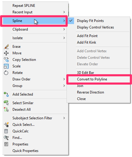 Spline option in the menu