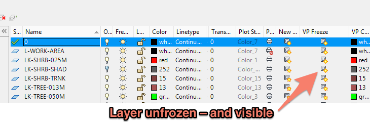 LAyer is unfrozen and therefore visible