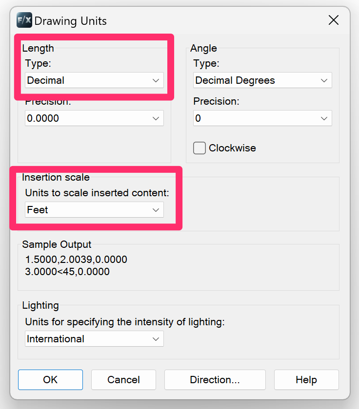 Changing drawing units to Decimal Feet