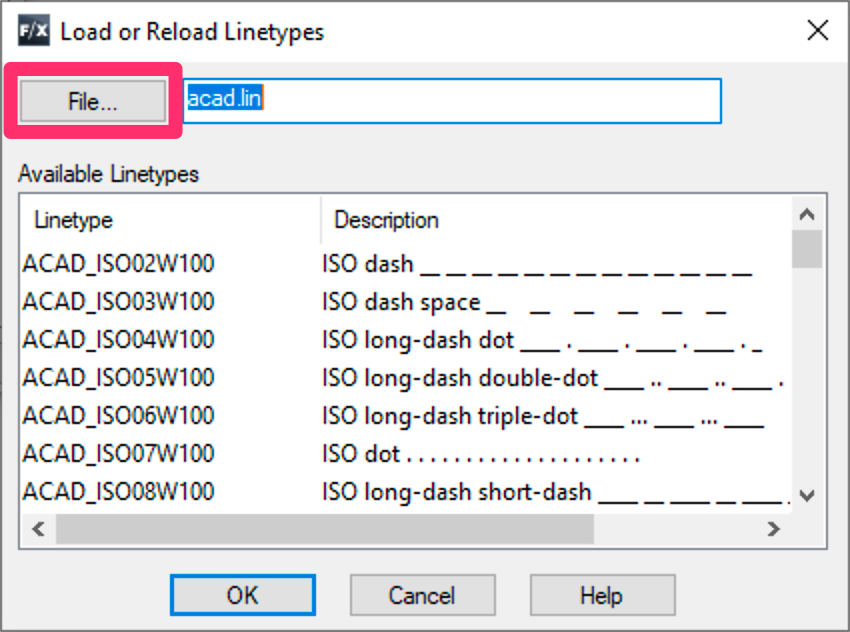 Load or Reload Linetype dialog box