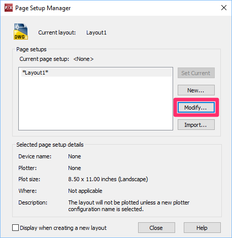 Page Setup Manager, Modify