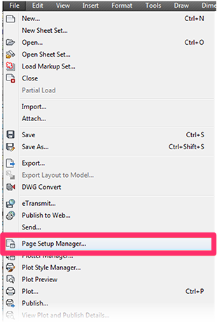 File menu, Page Setup Manager option