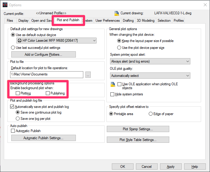 Plot and Publish tab