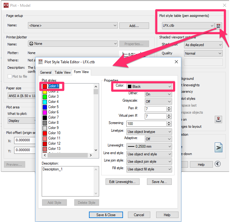 Plot Style Table Editor