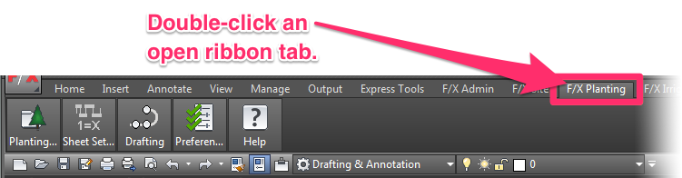 Double-click an open ribbon tab until it changes