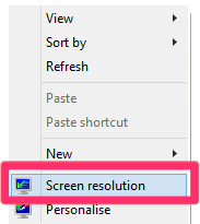 Screen Resolution option in right-click menu