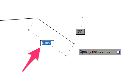 Measurements appearing in a box beside drawn object