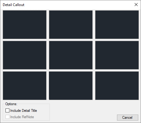 Detail Callouts dialog box with blank thumbnail previews