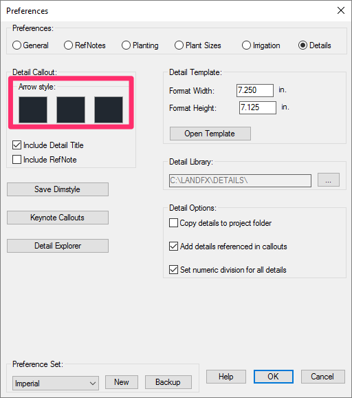 Detail Preferences, blank arrow style previews