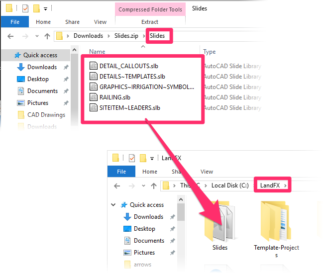 Moving all files from unzipped Slides folder into LandFX/Slides folder