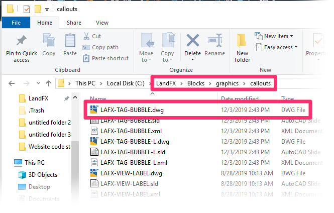 Opening the LAFX-TAG-BUBBLE.dwg source file