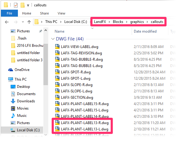 Block source file location within LandFX folder