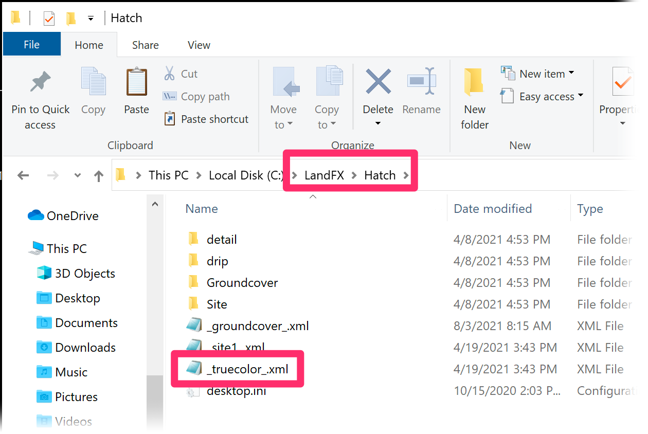 Open the folder LandFX/Hatch and double-click the file _truecolor_.xml