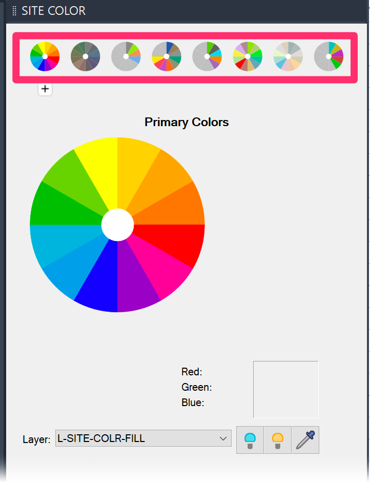Site Color dialog box, color wheels