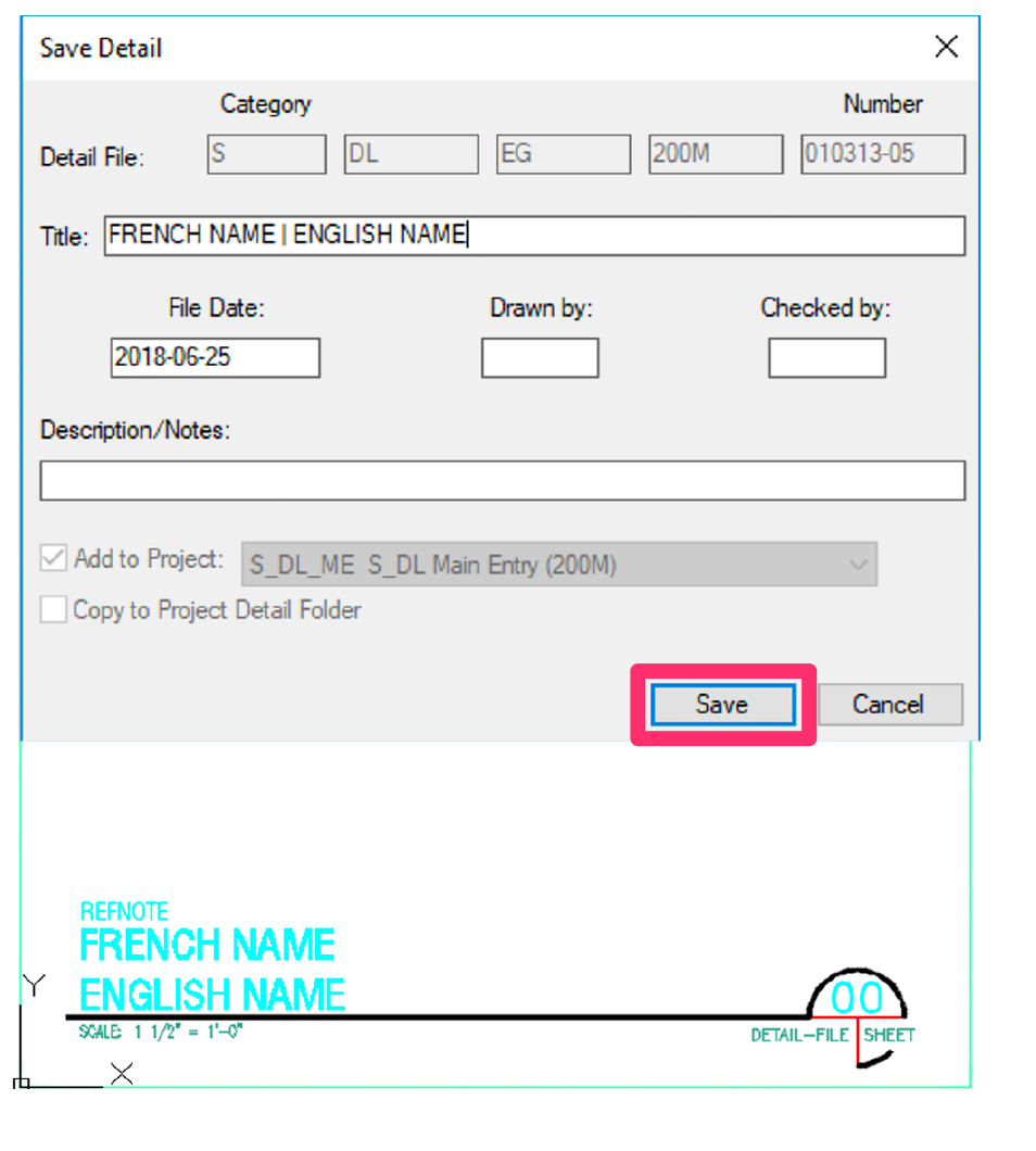 Filling out Save Detail dialog box and clicking Save