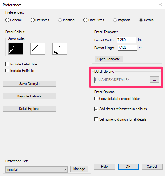 Detail library location, reached from Details Preferences screen