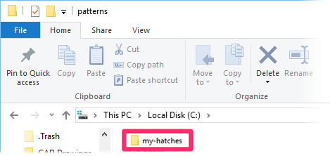 Location where hatch pattern files are saved