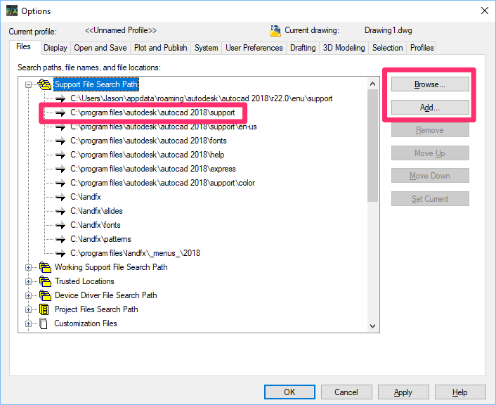 Verifying path in Support File Search Path