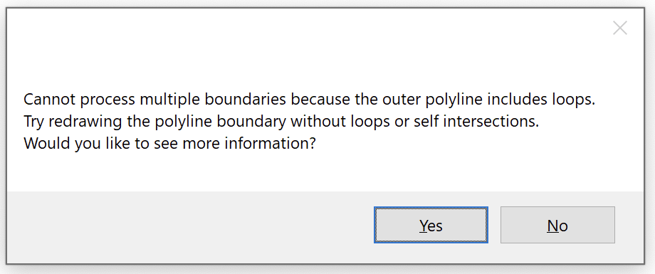 Cannot process multiple boundaries because the outer polyline includes loops