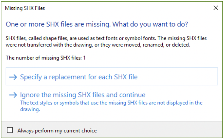 Missing SHX Files error message