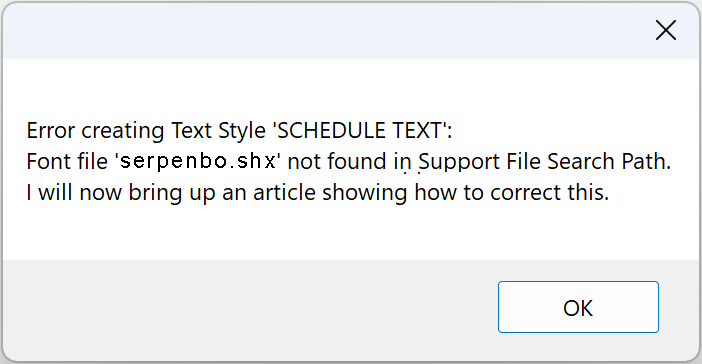 Missing SHX Files error message