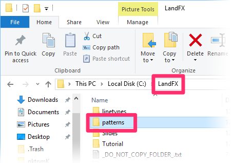 Copy folders containing custom hatch patterns to desktop