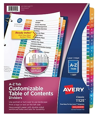 Avery Ready Index Multicolor Table of Contents Alphabetical Tab Dividers, A-Z