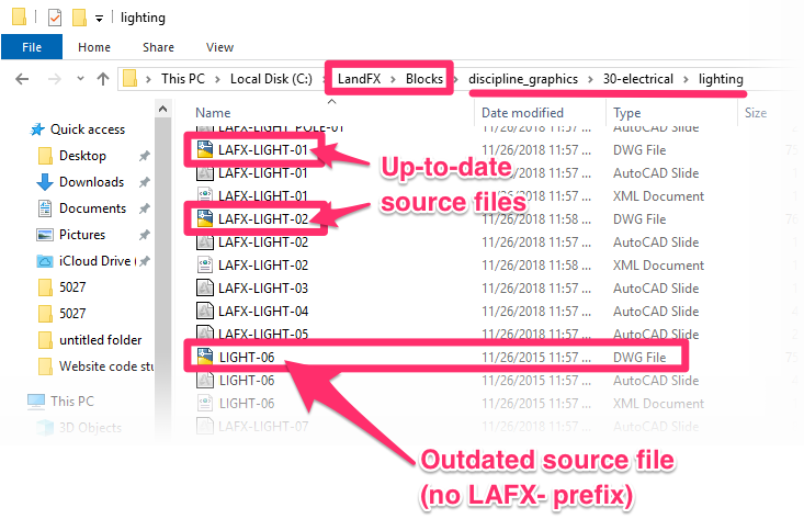 Locating source files within the LandFX/blocks folder tree