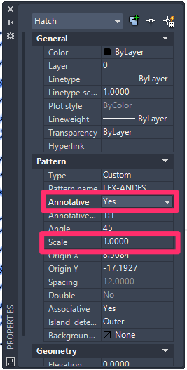 Properties panel, Yes to Annotative option