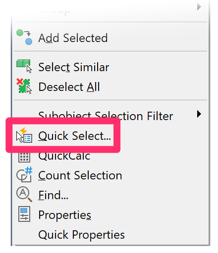 Quick Select menu option