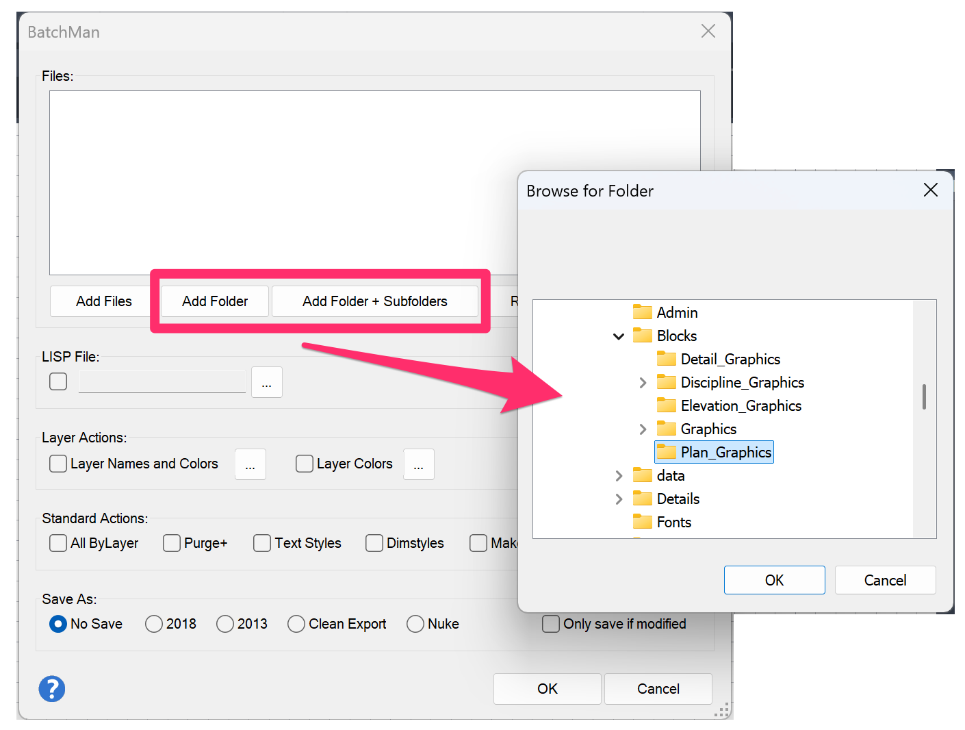 Browsing to folders from the BatchMan dialog box