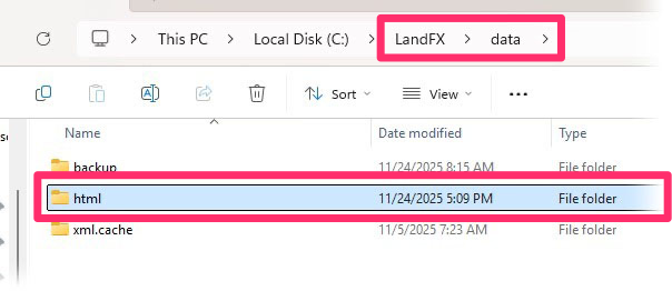HTML subfolder in the LandFX\data folder