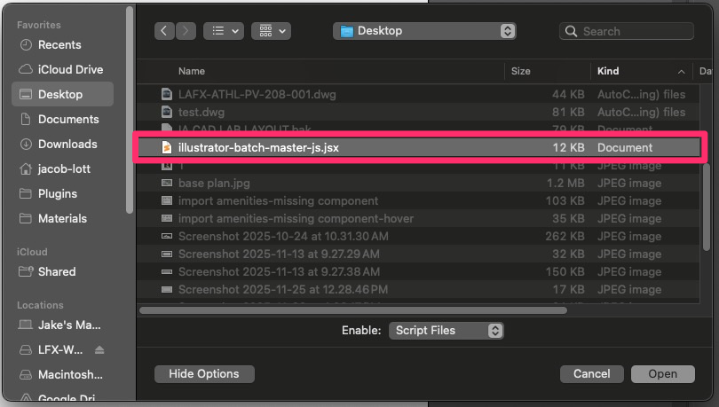 Opening the file illustrator-batch-master-js
