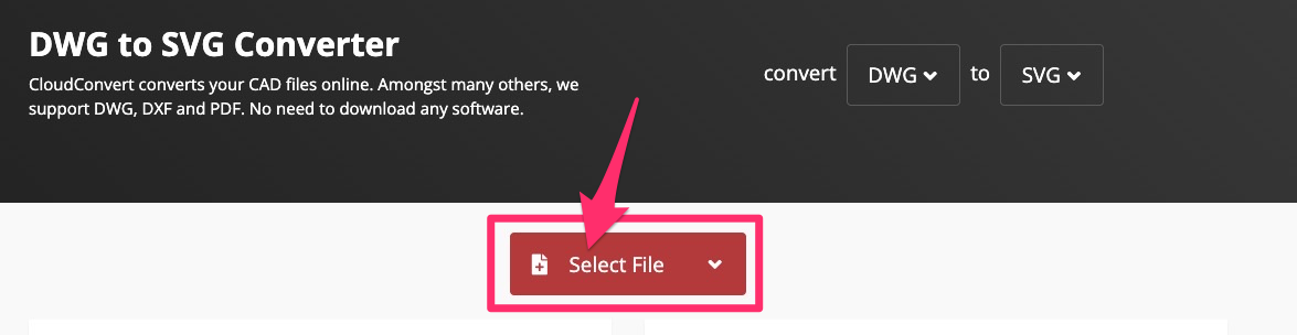 Select File button on cloudconvert