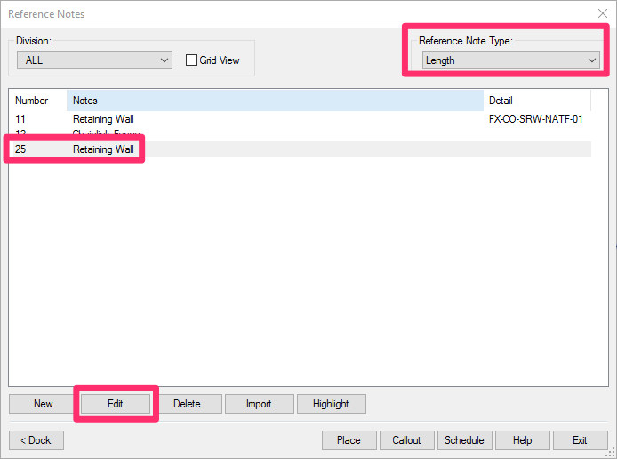 Reference Notes Manager listing only Length Reference Notes