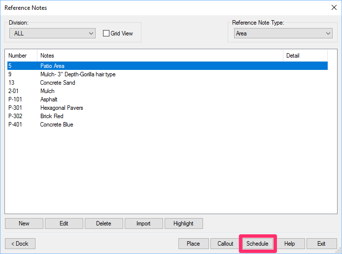 Reference Notes dialog box, Schedule button