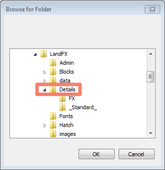 Browse for Folder dialog box, Details folder