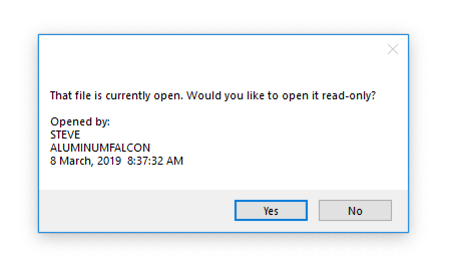 That file is currently open. Would you like to open it read-only?