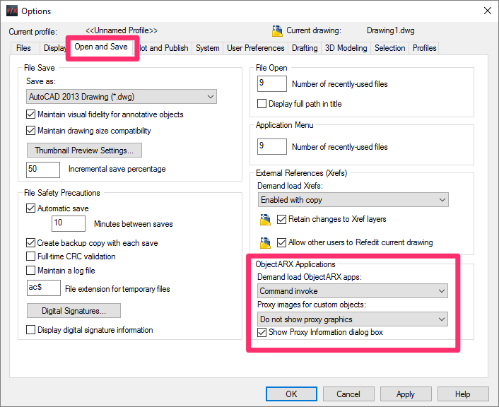 Object ARX Applications in dialog box